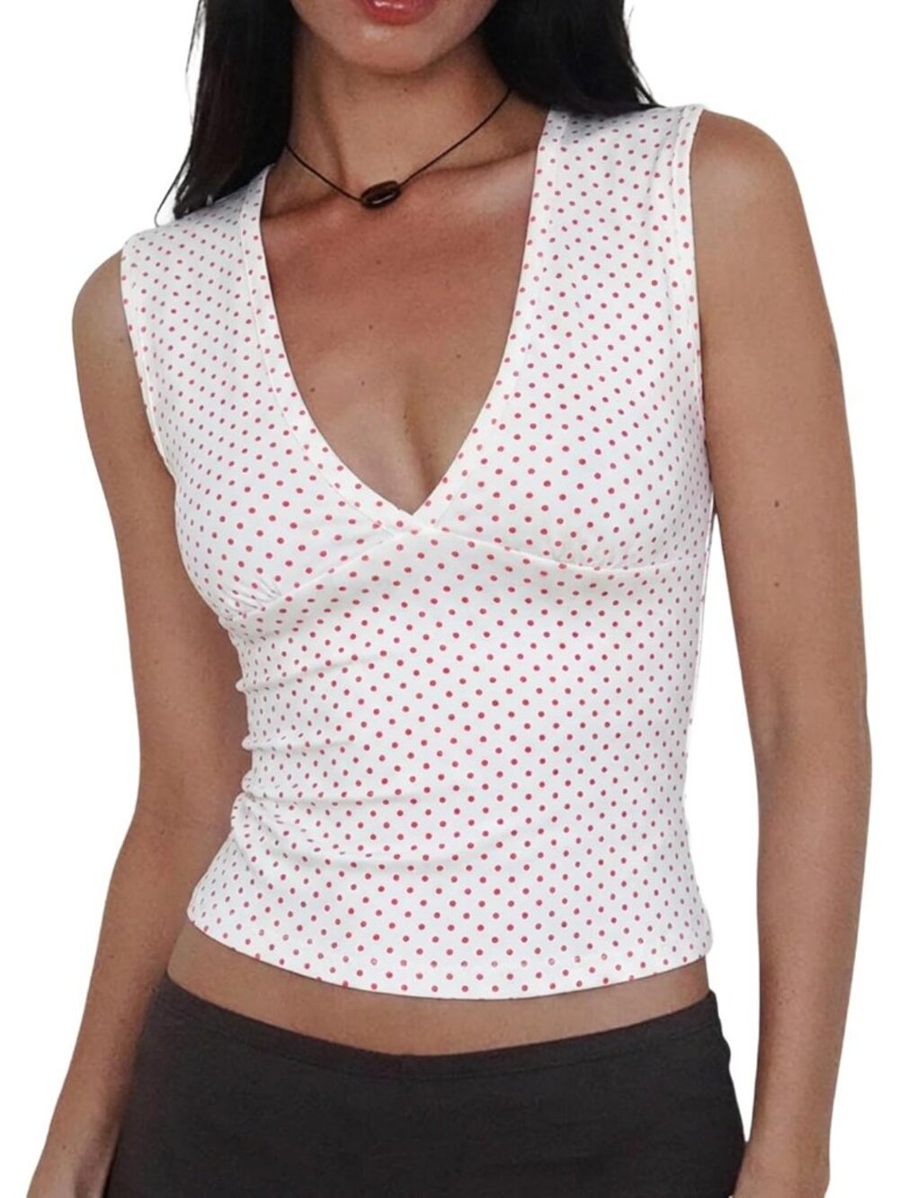 Women White Polyester Deep V Neck Stretchy Trendy Going Out Sleeveless Crop Top